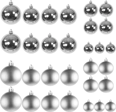 Image de Boules de Noël 30pcs. Décorations d'arbre en plastique argenté Ø 4/5/6/7cm