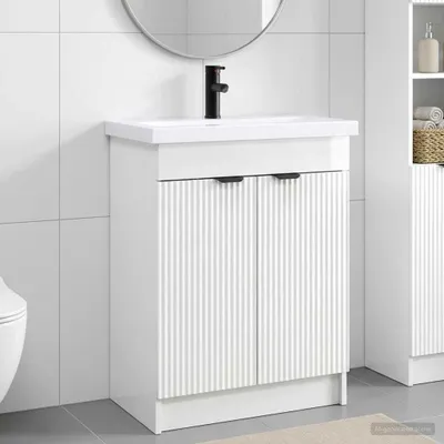 Image de Ensemble de meubles de salle de bain "Exclusive" - Finition blanche laquée - Dimensions : 56 x 37,5 x 81 cm
