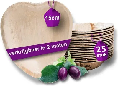 Produktbild von Famanu Palmblatt Teller – 25x Herzförmiger Teller 15cm – Kompostierbares Einweggeschirr