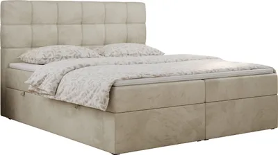Produktbild von Boxspringbett 180x200 mit Matratze, Bett mit Multipocket - Matratze H3 und Topper, Polsterbett 180x200 mit Bettkasten und Kopfteil, TOP-1 - 180x200 - Beige - Velvet - Mittelfest (H3)