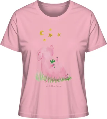 Produktbild von Mr. & Mrs. Panda Oberteil Damen Schwein Glück Größe M - Baumwolle Pink - Geschenk, Ziele, Schweinchen, Shirt, Sterne, T-Shirt, Lustige Sprüche, Kurzarmshirt, Glücksbringer