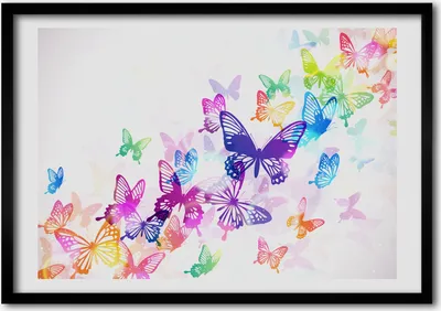 Produktbild von Bild - Bilder - Bilderrahmen - 70 cm x 50 cm - MDF-Rahmen, Wandkunst bunte Schmetterlinge