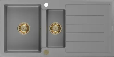 Image de Mexen Andres Évier en granit 1,5 cuve avec égouttoir 1000 x 500 mm, Gris, siphon Or - 6515101510-71-G