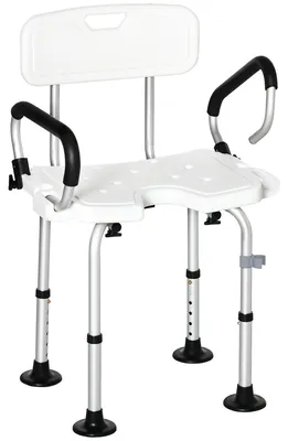 Imagen del producto de Silla para Ducha Taburete de Ducha Antideslizante con Altura Ajustable y Apoyabrazos Regulable Carga 136 kg