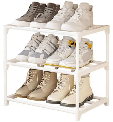 Schuhregal 3-stufig, stapelbar, Metall, 46x28x38 cm, weiß