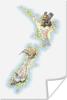 Produktbild von MuchoWow® Poster Eine Illustration einer Karte von Neuseeland 80x120 cm - Papierdruck