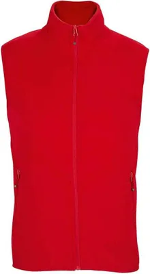 A red vest is shown against a white background.