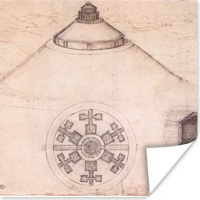 Produktbild von MuchoWow® Poster Etruskische Grabhügel in Montecalvario bei Castellina in Chianti - Leonardo da Vinci 50x50 cm - Wohnzimmerdekoration