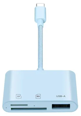Produktbild von INF Type-C 3-in-1 Kartenleser SD TF USB ABS 10cm für iPad und MacBook Blau