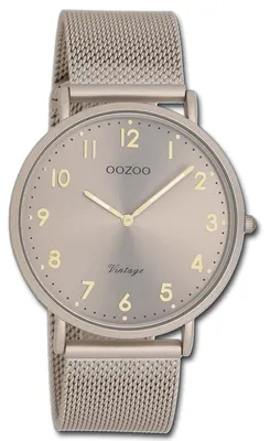 Immagine prodotto di Oozou, orologio da polso vintage, collezione uomo/donna, cinturino in metallo beige, movimento al quarzo, display analogico, modello D3UOC20380