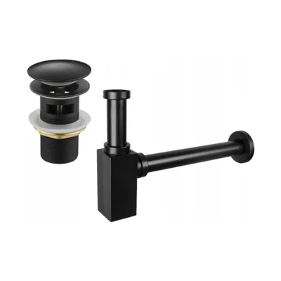 Image de Siphon de lavabo avec sortie click-clack, avec trop-plein, noir (7992060-70)