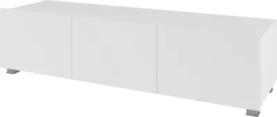 Produktbild von TV-Schrank CALABRINI C-12 mit 3 Türen Fernsehschrank 150 cm Fernsehtisch Lowboard Wohnzimmer Schrank Grifflos Modern (Weiß / Weiß Hochglanz)