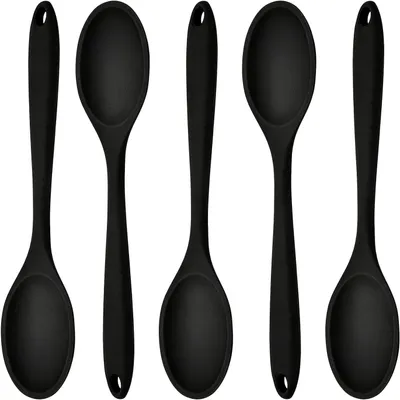 Produktbild von 5 Kochlöffel, schwarz, aus Silikon, für die Küche