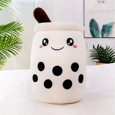 Produktbild von Bubble Tea Plüschtier Boba Kuscheltier Plüschpuppen Bubble Tea Umarmungs Kissen, Cartoon Plüsch Puppen-Weiß-50cm