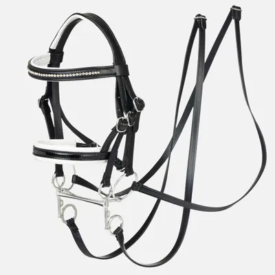 Image de Bride en cuir avec strass et cuir vernis pour hobby horse