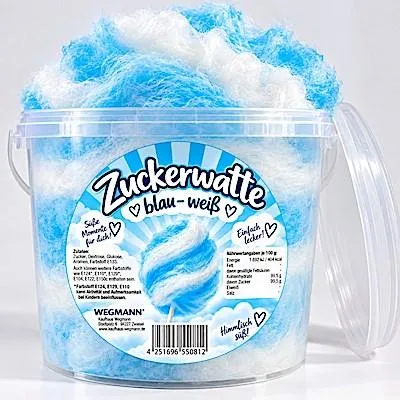 Produktbild von Zuckerwatte | Blau weiße Zuckerwatte im Eimer 50g | Heidelbeergeschmack - Süßes Geschenk für Kindergeburtstage & Partys