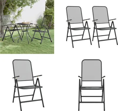 Produktbild von vidaXL Klappbare Gartenstühle 2 Stk. Streckgitter Anthrazit - Klappbarer Gartenstuhl - Klappbare Gartenstühle - Gartenstuhl - Klappstuhl