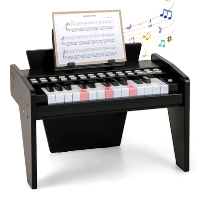 Produktbild von GOPLUS Klavier Kinderflügel Holz, 25 Tasten Leuchttasten-Piano mit abnehmbarem Notenhalter, Lehrmodus, Tastatur für Kinder ab 3 Jahren (Schwarz)