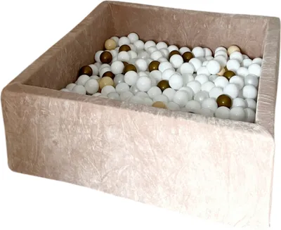 Image de MONIO for kids Piscine à balles carrée en velours 106 cm beige + 400 balles