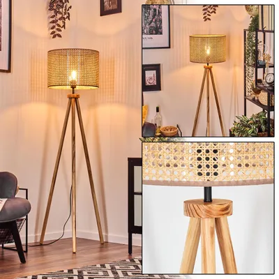 Produktbild von Varoni Stehlampe aus Holz/Metall/Rattan/Wienergeflecht in Natur/Schwarz/Beige