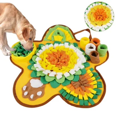 Immagine prodotto di Tappetino olfattivo per cani, tappetino per nascondere il cibo, tappetino per l'addestramento dei cuccioli, giocattolo interattivo per cani, 55 x 55 cm, giallo