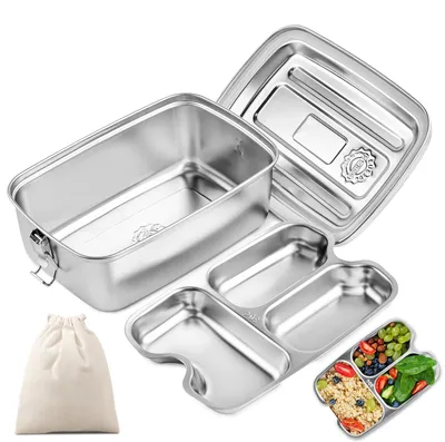 Bento-Box 2000 ml, leckdicht, Edelstahl, BPA-frei, mit Fächern