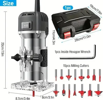 Obrázek produktu pro Elektrická horní frézka na dřevo – ruční okrajová frézka, 800W, 220V – 33 000 ot./min – frézka na dřevo pro zahlazování, gravírování a vytváření drážek – s EU zástrčkou