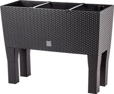 Obrázok produktu pre KADAX kvetináč na nožičkách "Trikala", z plastu, kvetináč s motívom ratanu, kvetináč, 60 cm, tmavohnedý