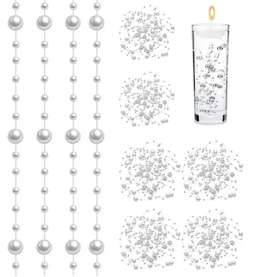 Productafbeelding van Drijvende kaarsen - 18 stuks - Vloerkandelaarvulling met parelsnoer - Zilver, 120 cm