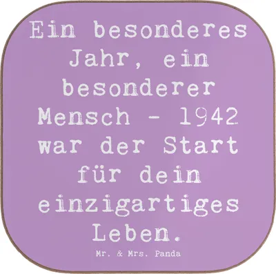 Produktbild von Mr. & Mrs. Panda Untersetzer für Gläser Spruch 1942 Geburtstag - Lavendeltraum - Geschenk, Alter, Coaster, Geburtsjahr, Happy Birthday, Tischschoner, Geburtstagsgeschenk