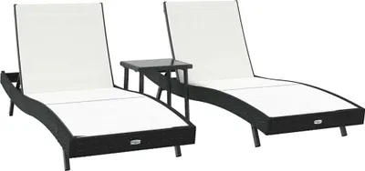 Immagine prodotto di vidaXL Lettino prendisole, 3 pezzi, rattan sintetico, nero e bianco