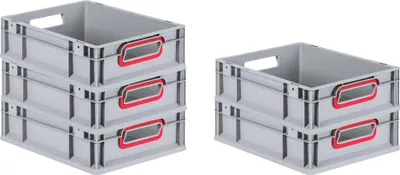 Produktbild von SparSet 5x Eurobox NextGen Color | HxBxT 12x30x40cm | 11 Liter | Griffe rot offen | Glatter Boden | Grau | Eurobehälter, Transportbox, Transportbehälter, Stapelbehälter