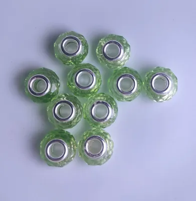 Produktbild von Großloch Spacer Charm Perlen Rondelle facettiert, 14 mm, 10 Stück, Grün