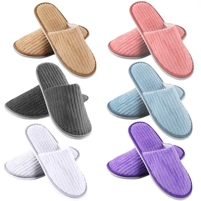 Produktbild von Omgoods – 6 Paar Gästepantoffeln – Badschuhe – Rutschfest – Waschbar – Korallenfarbenes Vlies – Universelle Größe 28,5 x 11,5 cm – Bequem – Hotelpantoffeln