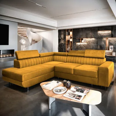 Produktbild von Masseno Ecksofa NOLA L-S mit Schlaffunktion L-Form, Sofa mit Bettkasten, Wohnzimmersofa, Couch, Soffa, Bettsofa, Couchgarnitur- Gelb, MONOLITH 48