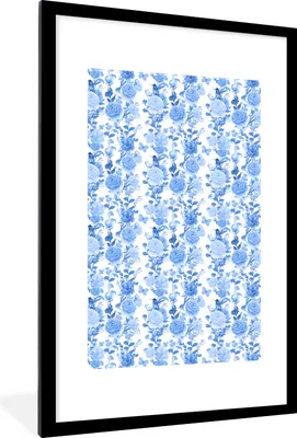 Produktbild von MuchoWow® MuchoWow® Gerahmtes Poster Blumen - Rosen - Blau 60x90 cm - Poster mit zchwarzem Bilderrahmen - Dekoration - Wandposter Wohnzimmer - Hochwertig