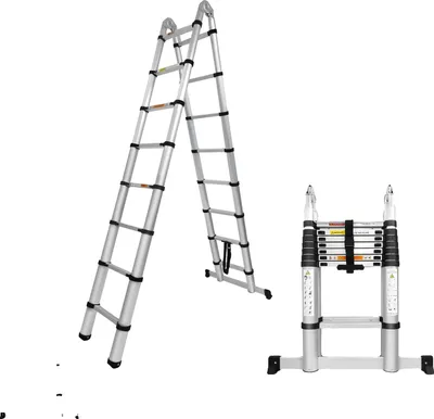 Obrázok produktu pre Teleskopický rebrík, vertikálna dĺžka 5 m, maximálne zaťaženie 150 kg, počet priečok 15, hliníková zliatina, rozstup stupňov 30 cm
