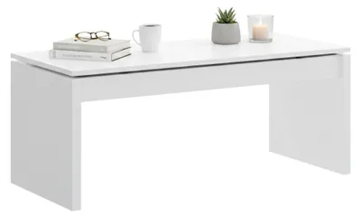 Produktbild von Couchtisch Dburgi, Wohnzimmer-Zeitungsständer mit Ablagefach, niedriger Couchtisch, 102 x 50 x 43 cm, Weiß