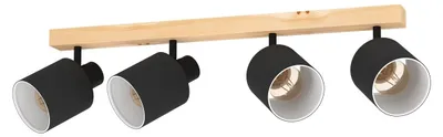 Image de EGLO Plafonnier Batallas, plafonnier, spot de plafond en bois, textile, métal, lampe de salon en naturel, noir, blanc, lampe de chambre, E27