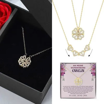 Produktbild von Am meine wunderbare Enkelin - 2in1 Halskette mit Kleeblatt- und Herzmotiv für Damen - NOA_CLOVERIE_ROSEBOX