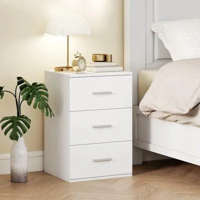 Immagine prodotto di Comodino bianco a 3 cassetti in MDF per camera da letto