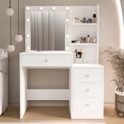 Produktbild von Skye Decor, Hochwertiger Schminktisch, Weiß, 69,4 x 135 x 40 cm | 100% Melamin