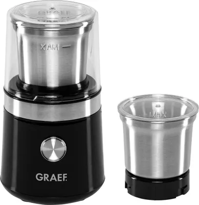 Produktbild von Graef CM 102, Mühle mit Schlagmesser, 85 g, Schwarz, Silber, Kunststoff, Edelstahl, 200 W, 230 V