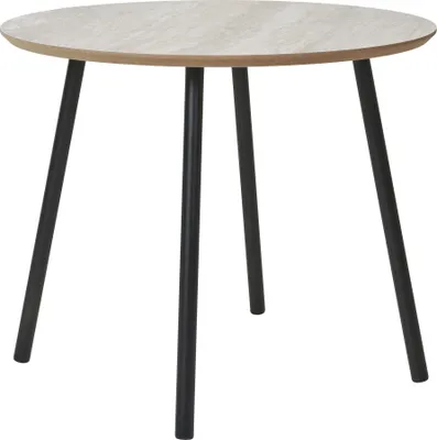 Produktbild von Couchtisch in Travertinoptik mit schwarzen Beinen, Ø 55 x 45 cm