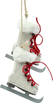 Produktbild von Weihnachtsdekoration Holz Schlittschuhe Weiß zum Hängen, Festliche Baumschmuck Anhänger, 8cm, 3er Set, 3 Stück