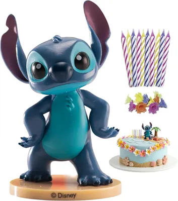 Immagine prodotto di Set di decorazioni per torte a tema Stitch, con 10 candeline per compleanno, decorazioni per feste di compleanno a tema Stitch per bambini, topper per torte Disney