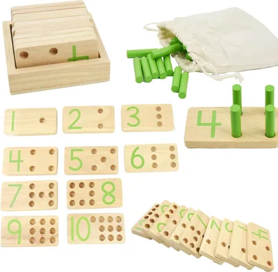 Immagine prodotto di Giocattoli Montessori per l'apprendimento dei numeri: bastoncini di legno per contare, giochi matematici con i numeri e borsa per il trasporto, blocchi numerici per bambini