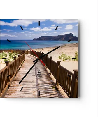 Produktbild von Wanduhr - Quadrat - Glasuhr - Ozean Strand Sand Ufer - 30x30cm - Schleichendes Uhrwerk - Lautlos - zum Aufhängen bereit - Dekoration Modern - Wanddekoration aus Glas - C3AC30x30-2544
