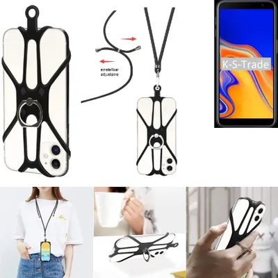 Produktbild von K-S-Trade 3in1 Handykette Handyband Handykordel Halsband Smartphone-Ring Handy-Ring kompatibel mit Samsung Galaxy J6+ Fingerhalterung Handyring