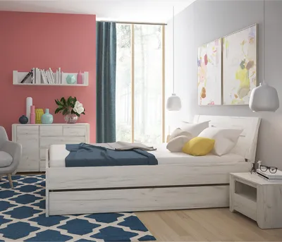 Produktbild von Schlafzimmer Set 7-teilig AMANTEA-129 mit Bett 140x200cm in weiß Eiche